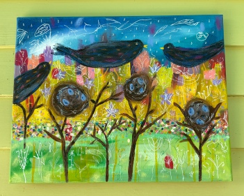 abstract black bird painting